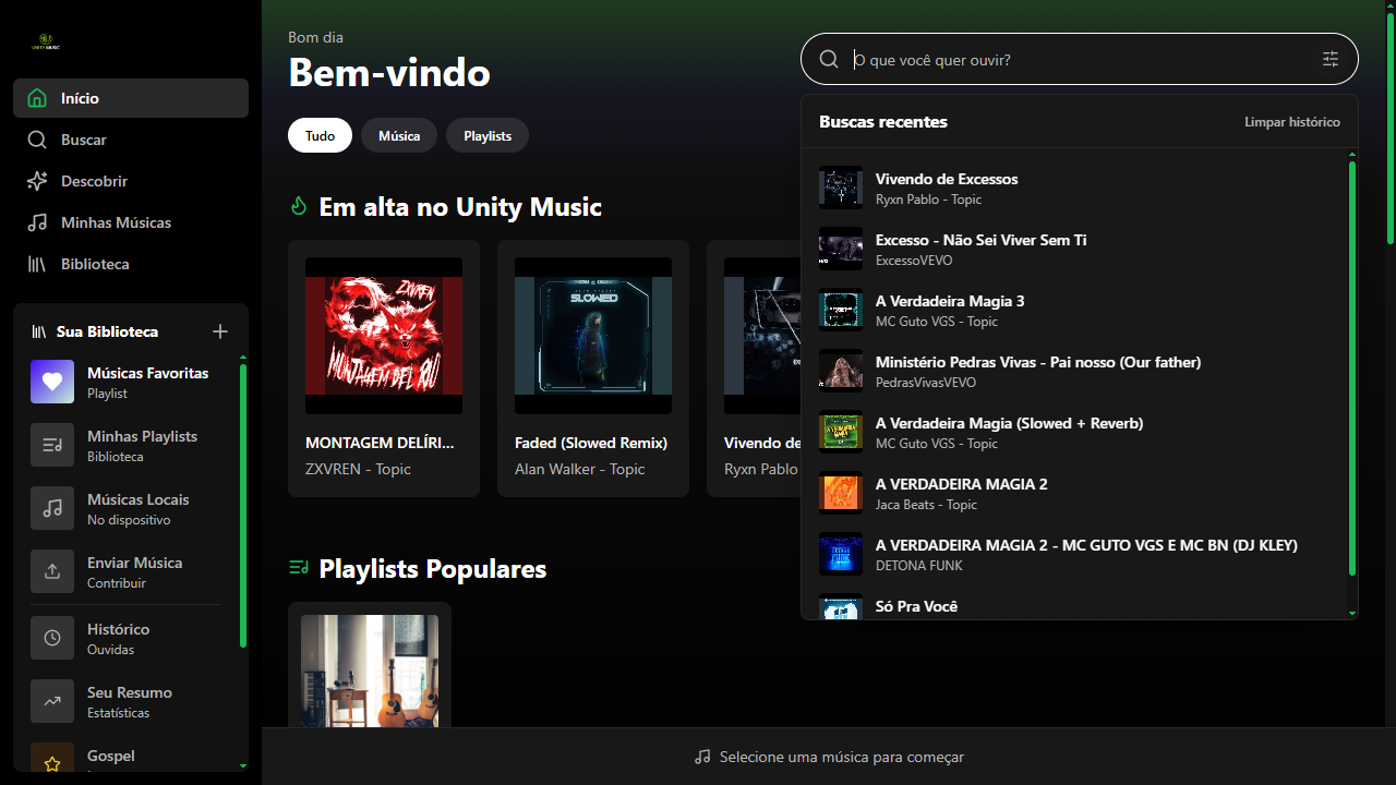Unity Music - Funcionalidades